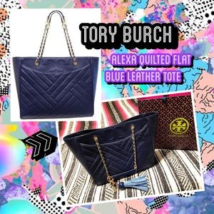 SOLD🫶🏼 AUTHENTIC ✨ Alexa Quilted Flat Blue Leather Tote